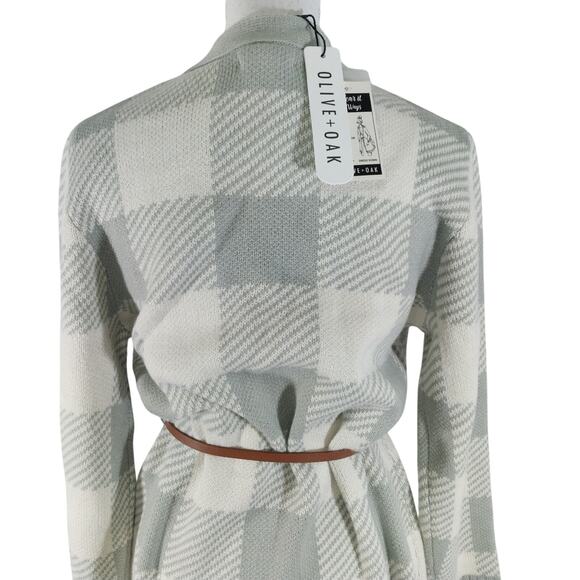 NWT! OLIVE & OAK! ASH GRAY & CREAM PLAID BUTTON FRONT BELTED SWEATER DRESS! SZ L - Picture 7 of 13